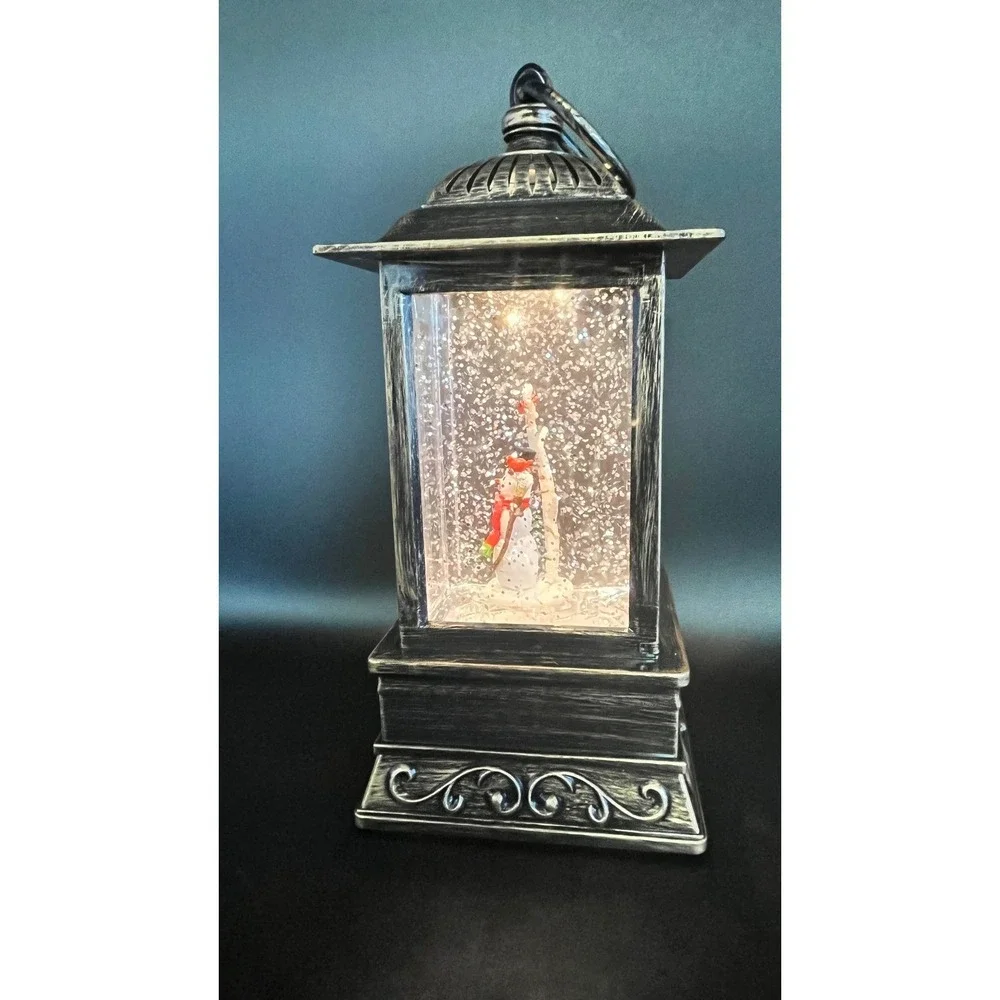 Christmas Forever Snowman with Broom‎ Glitter Lantern 10.5 Inch Bronze Lighted